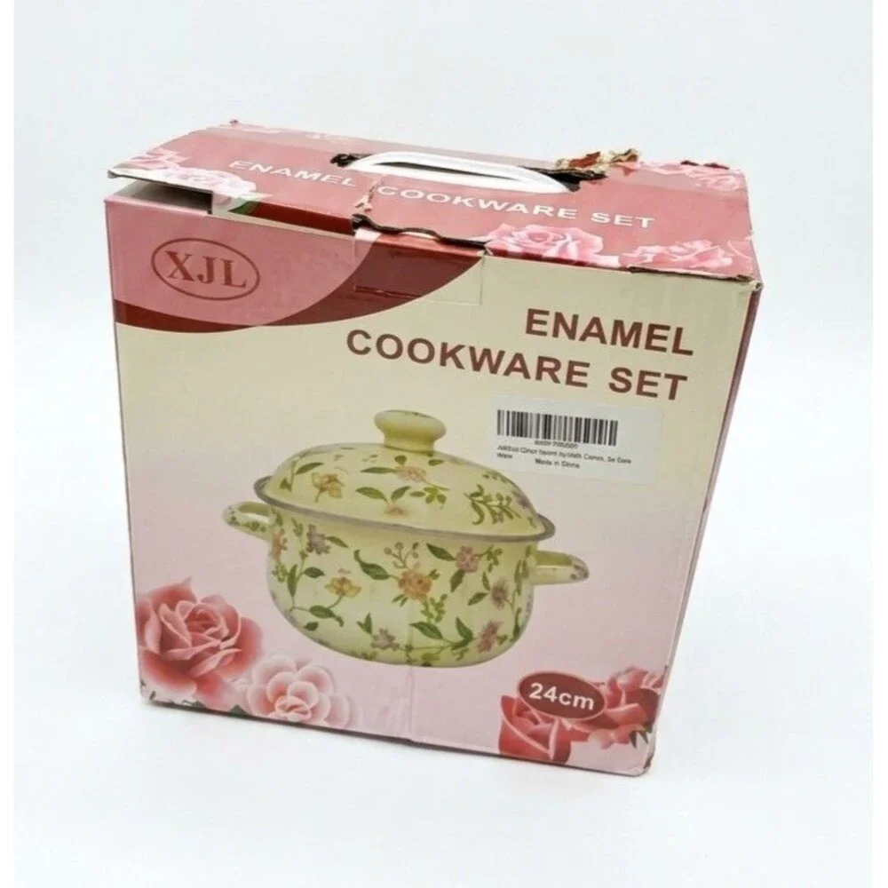 XJL 24cm Enamel Stockpot w/ Lid, 3.6 qt Multicolor Double Handle
